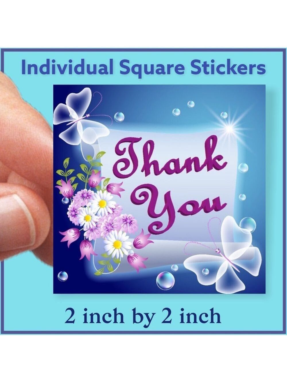 200 (2x2 Inch) Square Stickers, Butterfly, Full Color, High Gloss, Thank…
